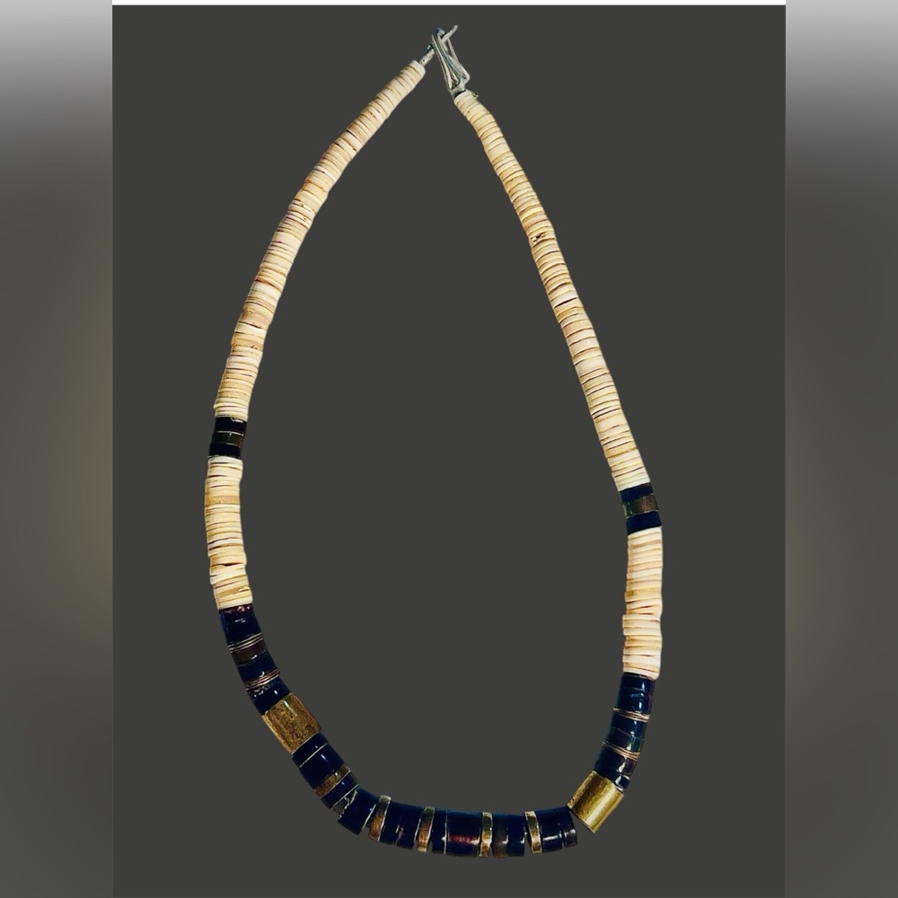 Genuine Heishi shell & brass necklace Vintage Artesian made Native American